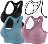 Heathyoga High Impact Sports Bras for Women Padded Sports Bras for Women Workout Bras for Women Racerback Bras Yoga Bras, Medium, 4 Packs-black+white+pink+blue