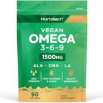 Vegan Omega 3 6 9 Capsules | 1500mg | 90 Count | High Strength Oil from Flaxseed and Algae | ALA DHA and LA | No Artificial Preservatives | by Horbaach