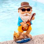 Garden Gnome Statue with Guitar and Puppy, Polyresin Garden Sculpture Outdoor/Indoor Decor, Funny Lawn Figurine, Colorful Outside Art Decorations for Yard, Balcony, Porch, Patio, Home