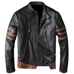 Aksah Fashion Mens Cafe Racer Biker Motorcycle Logan Wolverine Leather Jacket with Brown Arm Striped