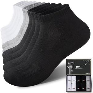 LWK Men's Bamboo Running Ankle Socks 10-Pack - Gift Box,Seamless Toe,Cushioned Sole,Breathable,Moisture Wicking,Arch Support