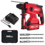 iBell BH22-47 Brushless Rotary Hammer Drill|20V DC Battery|SDS Plus|0-1400 RPM|2.2 J Impact Energy|4 Modes for Concrete, Masonry, Wood, Steel|Includes 4Ah battery and charger in BMC box
