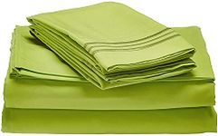 Celine Linen 1800 Series Egyptian Quality Super Soft Wrinkle & Fade Resistant Beautiful Design on Pillowcases 5-Piece Sheet Set, Deep Pocket fits matresses up to 16 inch deep, Split King, Lime