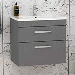 600mm Wall Hung Bathroom Vanity Unit Minimalist Basin 2 Drawers Storage Cabinet Furniture - Indigo Grey Gloss