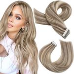 Moresoo Blonde Human Hair Tape in Extensions 20 Inch Light Brown with Blonde Highlights Tape in Hair Extensions Human Hair Skin Weft Tape on Hair Extensions Blonde 20 Pcs 50 Grams