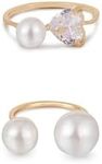 Ettika 18k Gold Plated Ring Set of 2. Multi-Pearl & Crystal Adjustable Ring Set. Fashion Jewelry for Women.