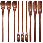 Wooden Spoons Long Handle Wooden Coffee Spoons Tea Spoon Wooden Mixing Honey Spoon Handmade Wood Stirring Spoon for Kitchen Cooking Utensils(9PCS)