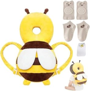 Baby Head Protector Backpack, Toddler Baby Head Protection Backpack with Baby Knee Pads Alarm Function for Walking & Crawling, Soft, Breathable and Wearing Safety Baby Head Protector - Yellow Bee