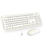 KNOWSQT Wireless Keyboard and Mouse Combo - Milky-White Full-Sized 2.4 GHz 104 Keys Typewriter Keyboard, Flexible Round Keycap and Optical Mouse for Windows, Computer, PC, Laptop, Desktop, Mac