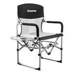 KingCamp Folding Camping Chair, Lawn Camp Chair with Side Table Mesh Back for Outdoor Beach, Portable Foldable Director Chair, Supports 300lbs, Black/MediumGrey