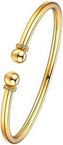 U7 Simple Cuff Bracelet Gold Plated Sterling Silver 4mm Tube Torque Bracelet Bangle for Women