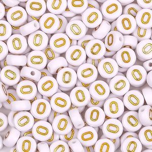 Auvoau 300Pcs Letter Beads O 4X7mm Gold Alphabet Beads Acrylic Round Shape Loose Beads for Name Bracelets Necklaces Key Chains DIY Jewelry Making (O)