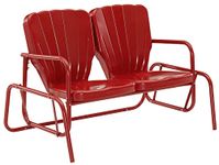 Crosley Furniture CO1032-RE Ridgeland Retro Metal Outdoor Loveseat Glider, Bright Red Gloss