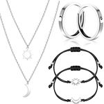 Bonuci 6 Pcs Best Friends Gifts Jewelry Set, Include BFF Necklace for 2 Matching Friendship Necklaces Sun and Moon Bracelets Adjustable Rings for Couples Best Friend, alloy and nylon rope, No Gemstone