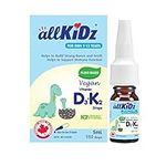 allKiDz Vegan Vitamin D3 and K2 (MK-7 K2VITAL) Drops for Toddlers Kids Children, Liquid Supplement for Strong Bones & Immune Health & Calcium Absorption, Plant-based, No Preservatives, No sugar, Unflavoured, 5 Milliliter 180 Drops