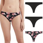 Maidenform Women's Barely There Lace Panties, Invisible Look Thong Underwear, 3-Pack, Black/Black/Oil Flower, XX-Large