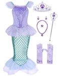 Jurebecia Mermaid Dress For Girls Princess Dresses Little Girls Mermaid Costume Birthday Party Mermaid Sequin Outfit with Accessories Kids Green 7-8 Years