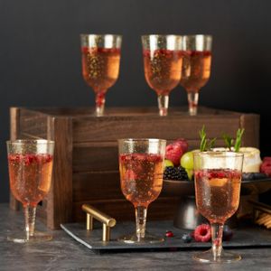 MATANA Gold Plastic Wine Glasses, 50-Pack – Reusable Party Cups