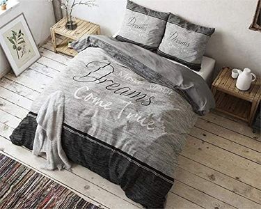 SLEEP TIME Copripiumino 100% Cotone, True Dreams, Grigio, Una Piazza E Mezza, 200cm x 220cm, Con 2 Federa Da 60cm x 70cm