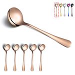 Rose Gold Soup Spoons, Kyraton 6 Pieces 19 cm Stainless Steel Round Spoons with Rose Gold Titanium Plating, Rose Gold Dinner Spoon Table Spoon, Spoons Silverware Dishwasher Safe Set of 6
