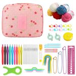 Tusmad Crochet Needle Kit 107 Pcs Crochet Knitting Needle Starter Kit for Beginners, Ergonomic, Crochet Hooks Travel Bag, Crochet Kit for Beginners Adults or Kids with Tools & Accessories (107-Piece flowers bag)