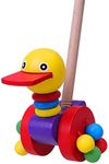 NUOBESTY Baby Wood Pushing Pull Toys Cartoon Animal Baby Walker Push Toy Baby Pull Along Toddler Learning Balance Walking Toys (Oblate Mouth Duck)