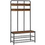 HOOBRO Coat Rack Shoe Bench, Pipe Style Hall Tree with 12 Hooks, Multifunctional Entryway Storage Shelf, Large Size, Wood Look Accent Furniture with Metal Frame, Easy Assembly, Rustic Brown BF05MT01