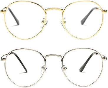 Pro Acme Classic Round Metal Clear Lens Glasses Frame Unisex Circle Eyeglasses (2 Pairs | Gold + Silver)