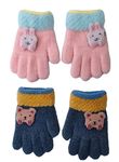 HUNTSMANS ERA Woolen winter Soft warm gloves for kids boys girls, children gloves (For age 5-8 only) (2 Pair of glove combo) (Grey and Pink Combo 2qnty)