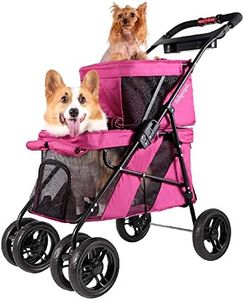 ibiyaya - Double Dog Stroller for Small Dogs and Medium Dogs and Cats - Double Pet Stroller, Lightweight and Foldable with Mesh Windows, Extra Space for Second Pet or Storage - Pink