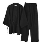 un-brand Men's Japanese Kimono Cotton Hanfu Ancient Pajamas Suit Plus Size Zen Clothing Taoist Clothing (Size XL, Black)