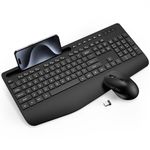 Wireless Keyboard and Mouse Combo - Full-Sized Ergonomic Keyboard with Wrist Rest, Phone Holder, Sleep Mode, Silent 2.4GHz Cordless Keyboard Mouse for Computer, Laptop, PC, Mac, Windows (Black)