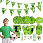 SUNBEAUTY Football Party Decorations Sports Theme Birthday Supplies Football Party Paper Plates Cups Napkins Paper Straws Banners Tattoo Stickers for kids' Soccer Theme Birthday Decorations