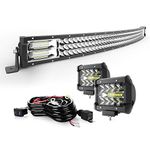 KEENAXIS DOT Approved 42" Curved Led Light Bar On Grille Front Bumper Roof Rack + 4" Fog Lights