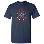 NCAA Distressed Circle Logo, Team Color T Shirt, College, University, Liberty University Flames Navy, S