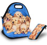 RICHEN Neoprene Lunch Bag with Cutlery Kit Neoprene Case for Knife,Fork,Spoon,Thermal Thick Lunch Tote Bag,Reusable Bags for Adults and Kids,Golden Retriever Design (RLB-04)