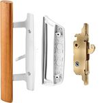 Lengtimo Sliding Glass Door Handle Set with Mortise Lock and Latch Lever, Sliding Door Lock Fits 3-15/16" Hole Spacing, Patio Sliding Door Handle Reversible Design (White)