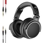 hayden HY-HD10 Professional Over-Ear Wired Studio Headphones, 50mm Drivers, Foldable, Lightweight, 2 Detachable Cables (2.8m Coiled & 1.2m Straight with Mic), for DJ, Gaming, Recording, Mixing, PC