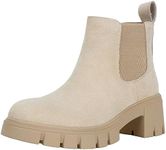 Vepose Women's 936 Chelsea Ankle Boots Platform Elastic Slip on Booties, Nude, Size 9M US-Low Lug Sole Chunky Block Heel(CJY936 Nude 09)