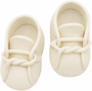O'Creme Edible Gumpaste Cake Toppers, Pair of Ivory Baby Booties - for Cake Decorating - Sugar Paste for Cakes, Cupcake Toppers - Birthday Party, Wedding, Baby Shower - 3.5" x 1.75" x 1.5"
