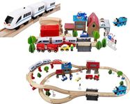 88Pcs Wooden Train Tracks set wooden Railway Train Station Set Electric Train Wooden Train Toys Free Thomas for Kids 3+ Years Old Girls Boys