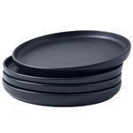 Bruntmor 11 Inch Ceramic Plate Set of 4, Round Ceramic Pasta Salad Plate for Dinner, Dinnerware Plates Set for 4, Dishwasher and Oven Safe, Black