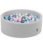 KiddyMoon 90X30cm/200 Balls ∅ 7Cm / 2.75In Baby Foam Ball Pit Made In EU, Light Grey:Pearl/Light Pink/Baby Blue/Mint/Silver