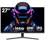 CRUA 27 Inch Gaming Monitor, 2K 1440P 144Hz Computer Monitor, 99% sRGB IPS PC Monitor, Support AMD Freesync, Low Blue Light, HDMI 2.0 & Displayport 1.2, Wall Mountable Installs/Tilt Adjustable -Black