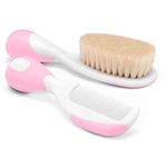 Chicco Baby Hair Brush and Comb Combo for Newborn and Toddler Grooming | Soft Natural and Rounded Bristles | Anti-Slip Handle (Pink)