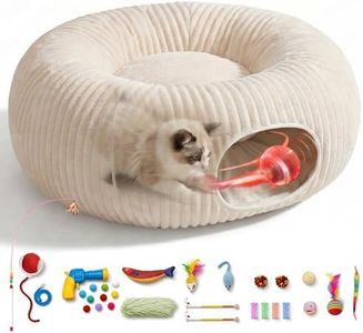 Catails Cat Tunnel Bed with 31 Pcs Interactive Cat Toys, Automatic Cat Toys for Indoor Cats Kittens, Cat Tube with Moving Ball, White