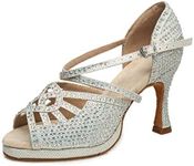 Minishion Women's Dance Heel Platform Toe Rhinestone Dancing Shoes L458 Silver US 8.5