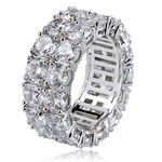 TOPGRILLZ 9mm 2 Rows Gold and Silver Iced out CZ Lab Diamond Eternity Wedding Engagement Band Ring (Silver, 10)