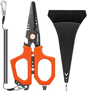 SAMSFX 6.5" Pro Fishing Shears Dual Serrated Blades, Fishing Braided Line Scissors with Titanium Coating, Non-Slip Grip & Multifunction Tool, Includes Hard Molded Locking Sheath & Coiled Lanyard