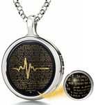 NanoStyle 925 Sterling Silver Over 100 Languages I Love You Necklace for Women Heartbeat Pendant 24ct Gold Inscribed Tiny Text on Anniversary Black Onyx Gemstone for Wife, 18" Rolo Chain